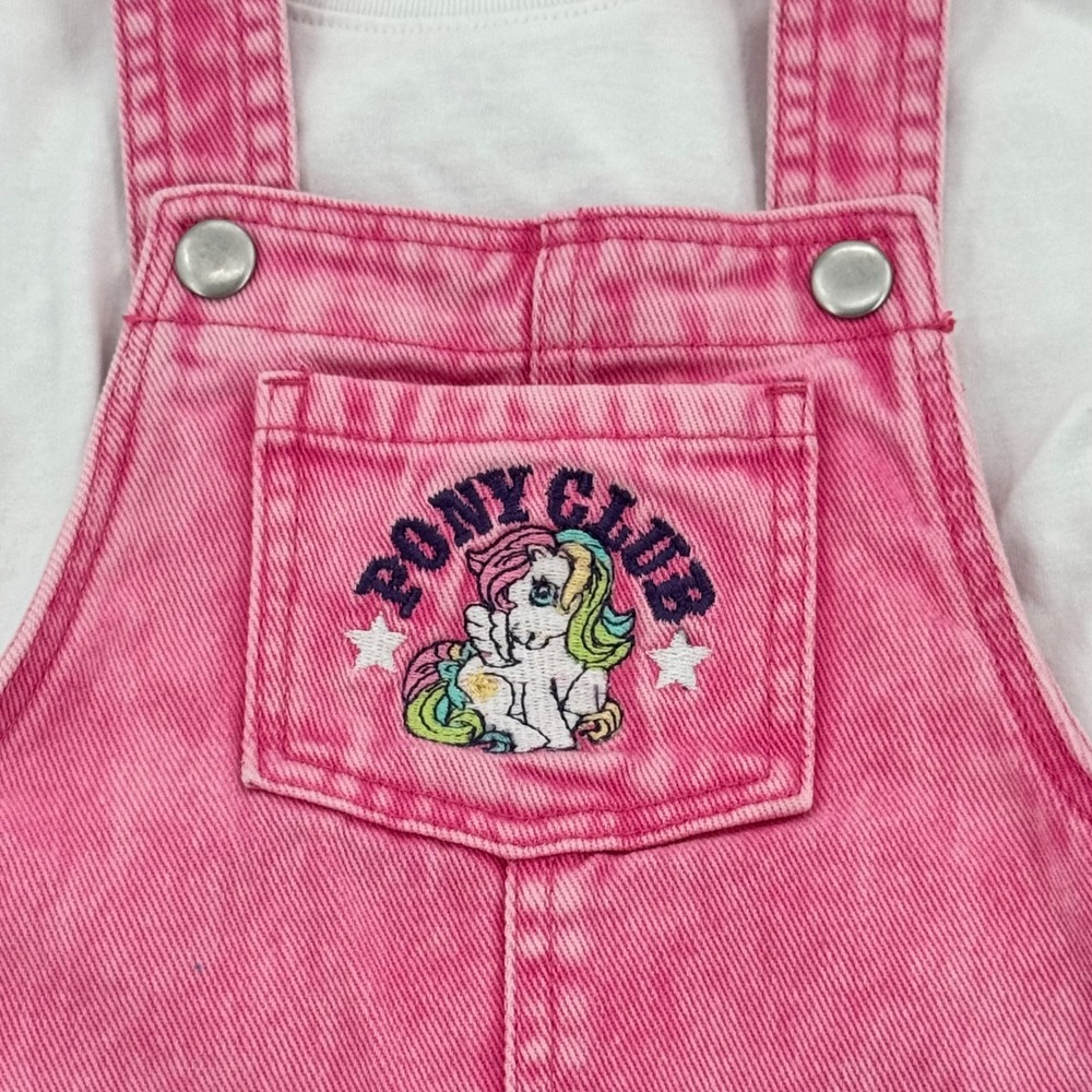 My Little Pony Overall Dress Jumper & Shirt Set Toddler 3T Pink Acid Wash Denim - Picture 4 of 11